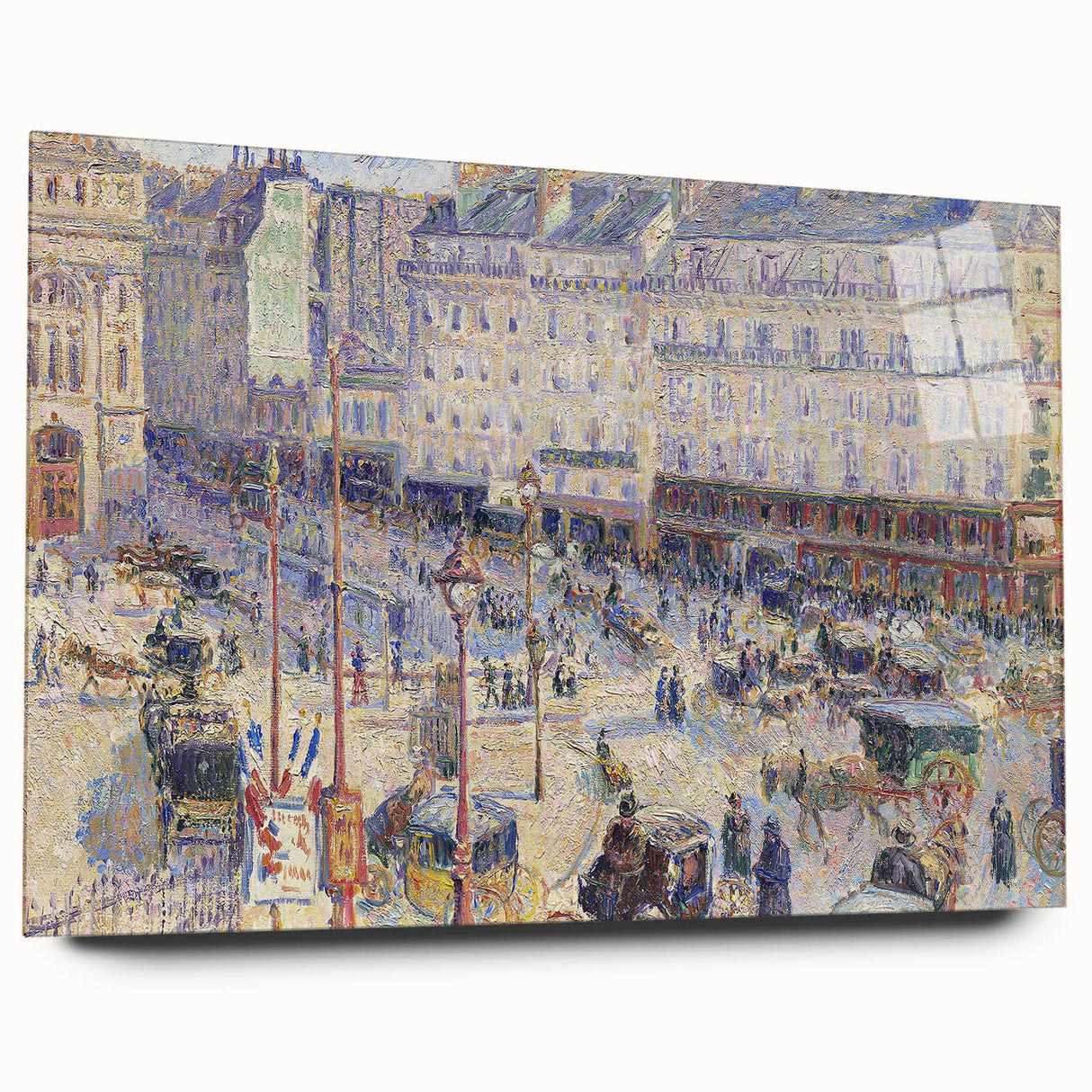 Acrylic print of Camille Pissarro's impressionist artwork, featuring soft green and brown tones.