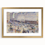 Extra large wall art for living room featuring an abstract print of textured colors in earth tones on a gold-framed canvas.