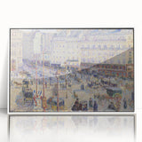 Art deco poster of a Camille Pissarro painting on white acrylic, featuring soft pastel colors, ideal for nursery wall art.
