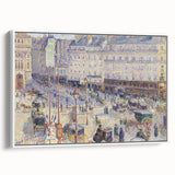 Extra large framed canvas featuring a vintage poster art of a colorful Camille Pissarro painting.