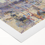 Art deco poster featuring a vibrant cityscape on rolled canvas, ideal for dining room wall art.