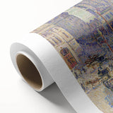 Art deco poster of a serene landscape in soft green and blue tones on rolled canvas, suitable for nursery wall art.