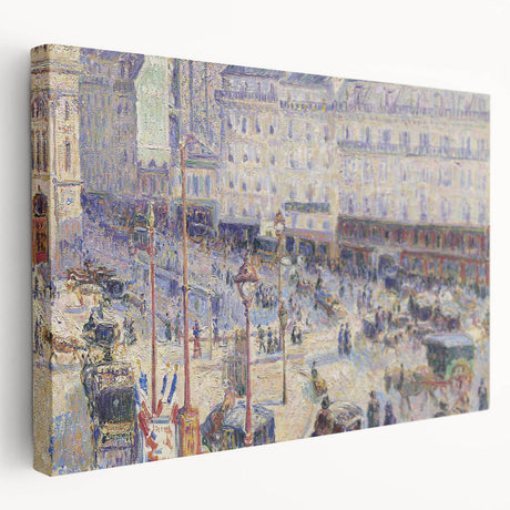 Side view of a stretched canvas featuring Camille Pissarro's impressionist artwork, ideal for kitchen wall art.