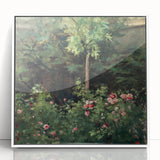 Art deco poster featuring a Camille Pissarro landscape, in a white acrylic frame.