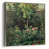 Framed canvas of a Camille Pissarro-inspired landscape art painting featuring colorful trees and black elements.