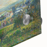 Large acrylic glass print of an abstract design with muted earth tones.