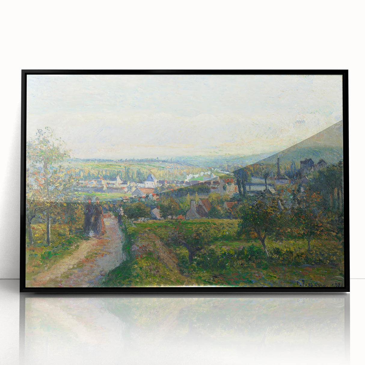 Large abstract wall art by Camille Pissarro in mid-century modernist style, featuring muted earth tones on a framed acrylic.