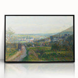 Large abstract wall art by Camille Pissarro in mid-century modernist style, featuring muted earth tones on a framed acrylic.