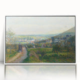 Acrylic print of Camille Pissarro's artwork in art deco style, featuring a rural landscape in muted earth tones.