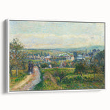 Vintage poster art featuring a colorful Camille Pissarro design on a framed canvas, ideal for living room decor.