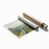 Rolled print featuring Camille Pissarro's floral art in soft pastel shades, ideal for classy bathroom wall art.