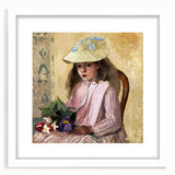 Abstract art print of a colorful, impressionist-style cityscape on a white framed canvas, ideal for dining room decor.