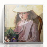 Art deco poster featuring a Camille Pissarro impressionist painting, in a white acrylic frame, suitable for nursery wall art.