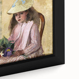 Close-up of a textured, extra large black wall art featuring colorful, impressionist-style strokes on a framed canvas.