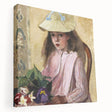 Camille Pissarro-inspired stretched canvas featuring a lush rural landscape in soft green and blue tones.