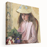 Camille Pissarro-inspired stretched canvas featuring a lush rural landscape in soft green and blue tones.