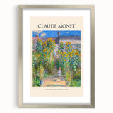 Textured abstract art print of Monet's water lilies in muted blues and greens, framed in silver, ideal for bedroom art.