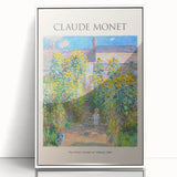 Acrylic print of Claude Monet's impressionist painting in muted greens and blues, framed in white.