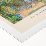 Art Deco-style poster of Claude Monet's impressionist painting on rolled canvas, featuring soft pastel colors.