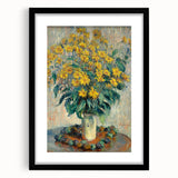 Extra large, colorful abstract art print of a Claude Monet-inspired scene on textured canvas, framed in black.