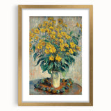 Extra large wall art for living room featuring a textured abstract print of Claude Monet’s work in a gold frame.