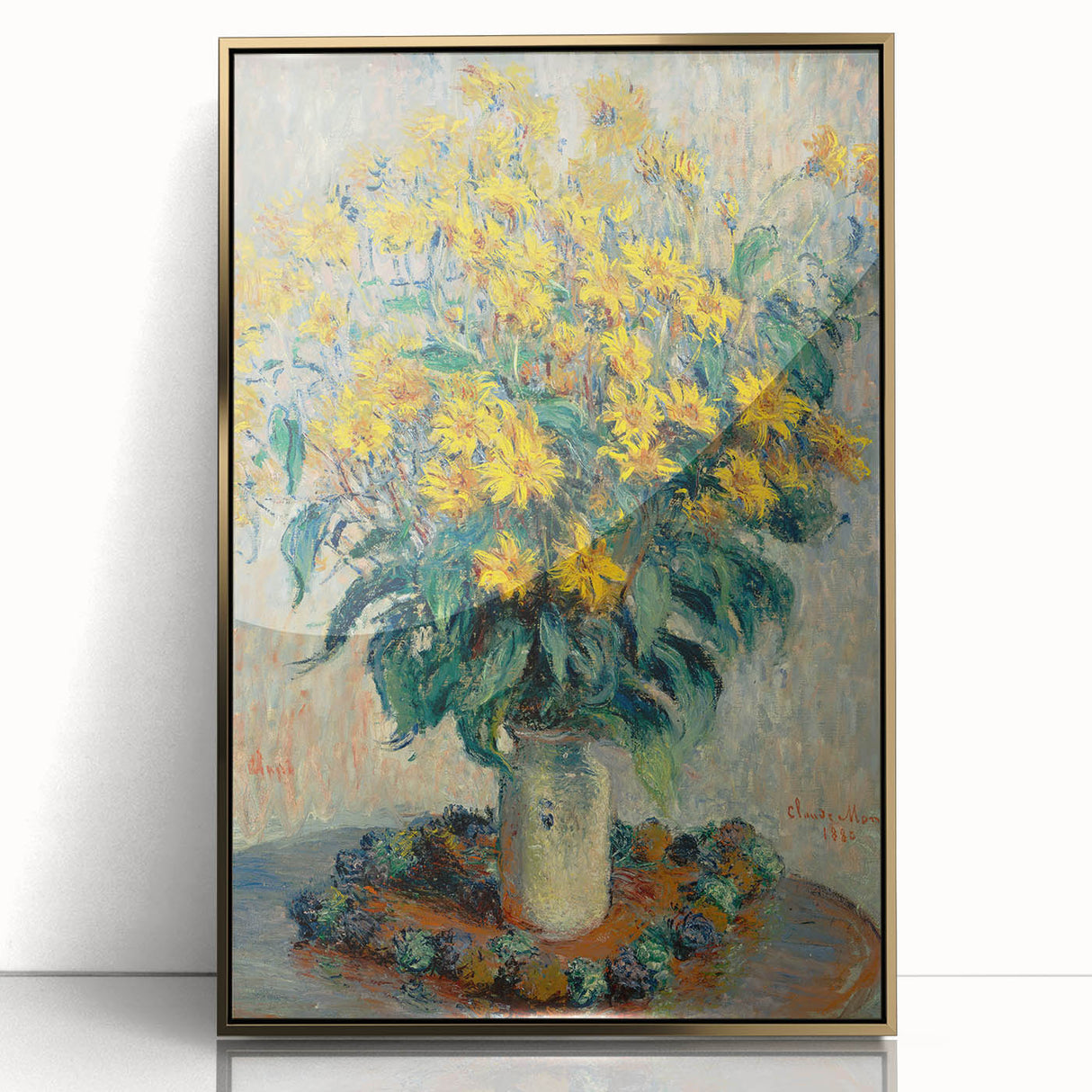 Large framed acrylic print of a Claude Monet painting with soft pastel hues, ideal for nursery wall art or modern decor.