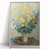 Art deco poster of Claude Monet's garden painting in soft pastel colors, framed acrylic, ideal for nursery wall art.