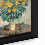 Close-up of a Claude Monet inspired black wall art on framed canvas, featuring vibrant colorful brush strokes.