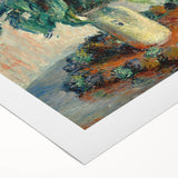 Art deco poster of a Claude Monet landscape on rolled canvas, featuring soft pastel hues, ideal for dining room wall art.