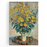 Black and white image of Claude Monet's impressionist painting on stretched canvas, ideal for kitchen art.