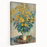 Side view of a Claude Monet inspired stretched canvas featuring soft pastel shades in an impressionistic style.