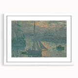 Abstract art print of a Claude Monet painting with vibrant colors on a white framed canvas, ideal for dining room decor.