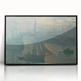 Large abstract wall art depicting a Claude Monet-inspired scene in muted watercolor tones on a black framed acrylic print.