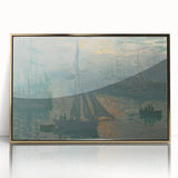 Framed acrylic print of a Claude Monet painting with muted blues and greens, perfect for nursery wall art.