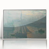 Acrylic print of Claude Monet's water lilies in muted green and blue tones, ideal for modern art wall decor in a nursery.