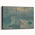 Framed canvas featuring a black and white vintage landscape painting, ideal for bedroom wall decor.