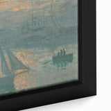 Close-up of a black framed canvas featuring a textured, colorful impressionist painting.