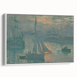 Vintage poster art of a Claude Monet painting on a large framed canvas, featuring colorful impressionistic brush strokes.
