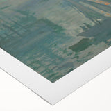 Art deco poster featuring a Claude Monet landscape on rolled canvas, suitable for dining room walls.
