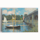 Black and white print of Claude Monet's impressionist artwork on stretched canvas, ideal for kitchen wall art.
