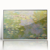 Art deco poster of Claude Monet's impressionist painting, with vibrant colors on white acrylic frame.