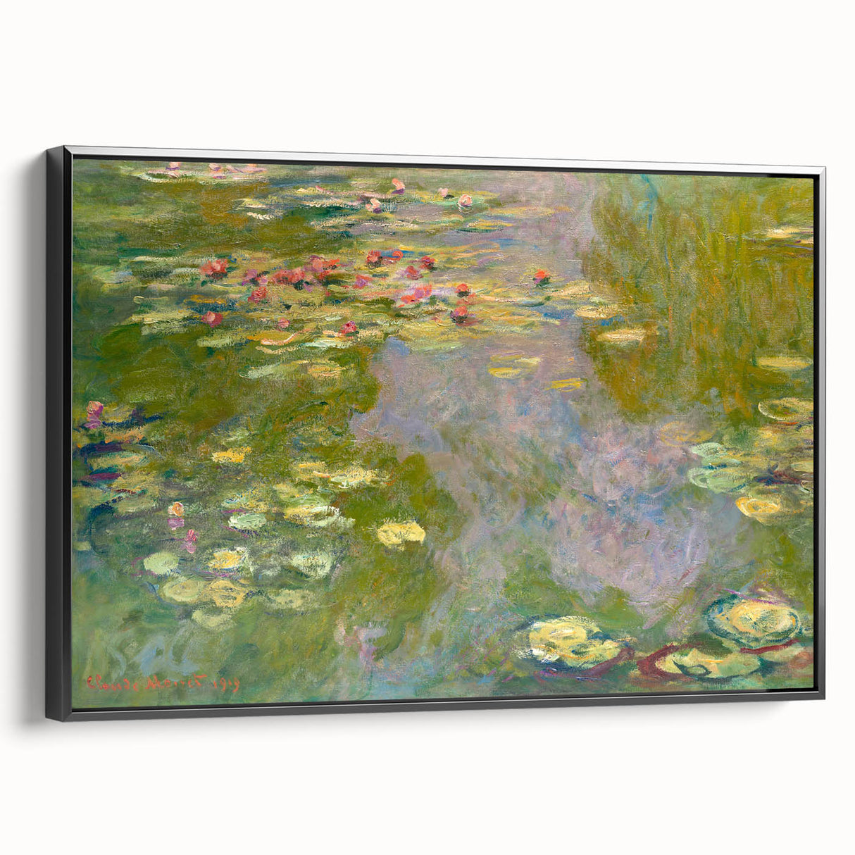 Black and white landscape art painting of a serene river scene on framed canvas, ideal for bedroom wall decor.