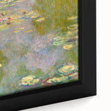Close-up of a textured black wall art featuring a colorful, impressionist style Claude Monet design on a framed canvas.