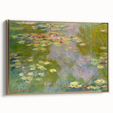 Framed canvas of a Claude Monet landscape painting with soft pastel hues, ideal for bedroom wall art.