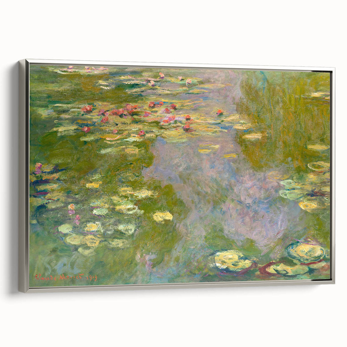 Framed canvas featuring a Claude Monet landscape art painting with vibrant colors.