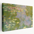 Side view of a Claude Monet-inspired stretched canvas featuring soft pastel water lilies, ideal for kitchen wall art.