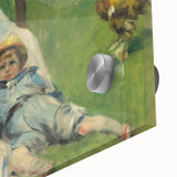 Large abstract wall art by Claude Monet featuring vibrant blue and green hues on acrylic glass.