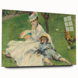 Large abstract wall art by Claude Monet in muted watercolor tones on acrylic glass, ideal for bedroom or dining room decor.