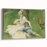 Landscape art painting by Claude Monet featuring a silver-framed canvas with colorful, impressionist brush strokes.