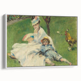 Vintage poster art of a Claude Monet painting on a framed canvas, featuring colorful art in pastel shades.